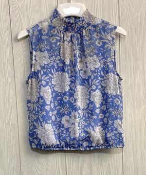 Express Blue Floral Sheer Sleeveless Top XS
